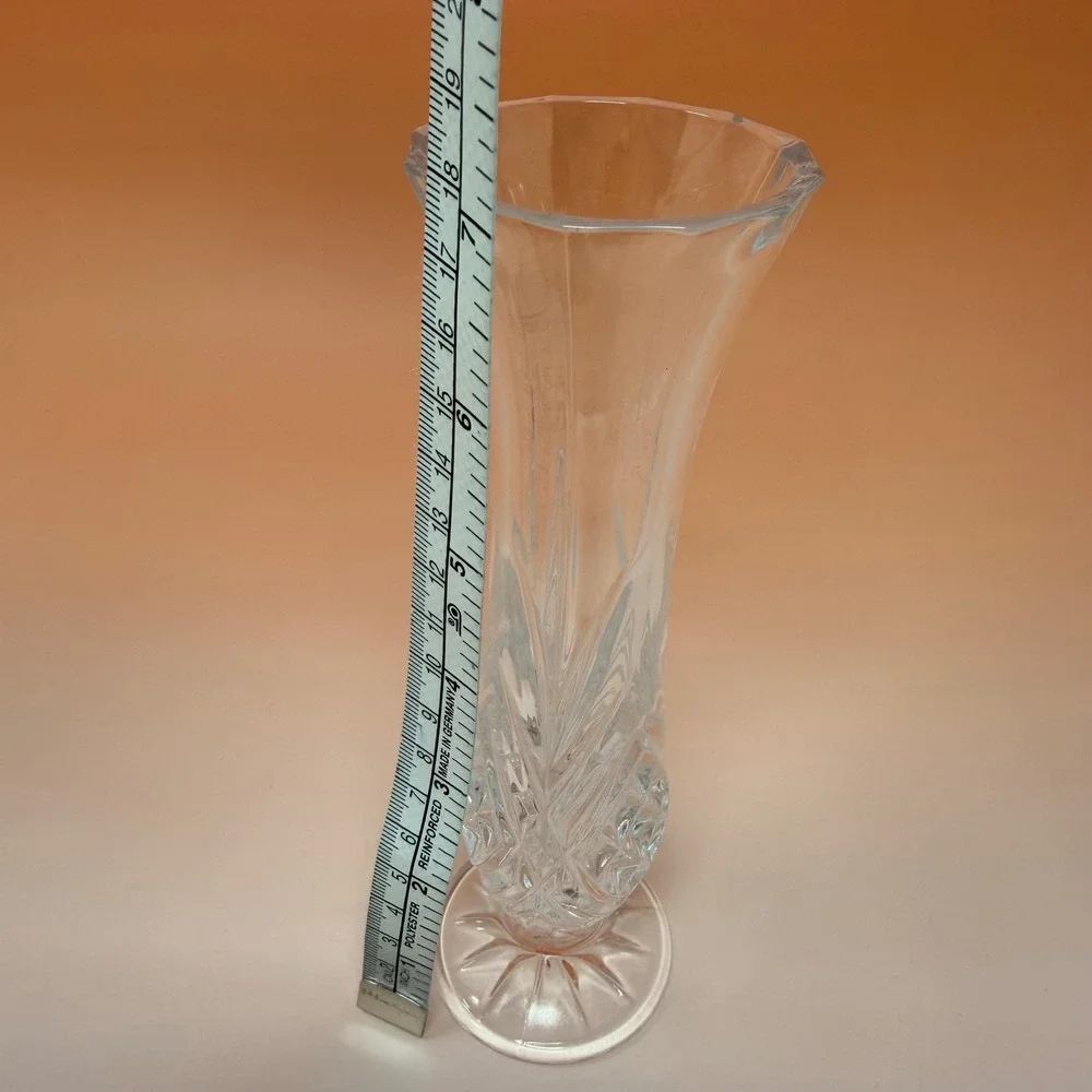 Vintage Cut Crystal Bud Vase 7 Inch Tall‎ Clear Glass Fluted Floral Vase